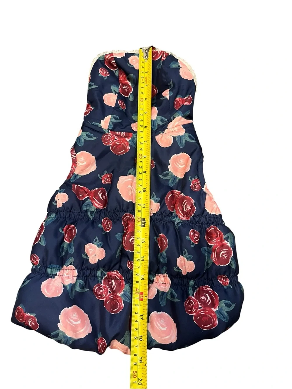 Navy Floral Puffer Dog Coat with Faux Fur Hood